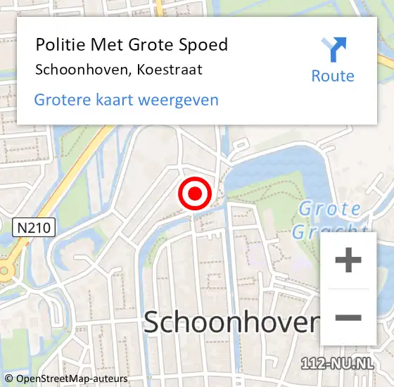 Locatie op kaart van de 112 melding: Politie Met Grote Spoed Naar Schoonhoven, Koestraat op 7 januari 2022 04:21