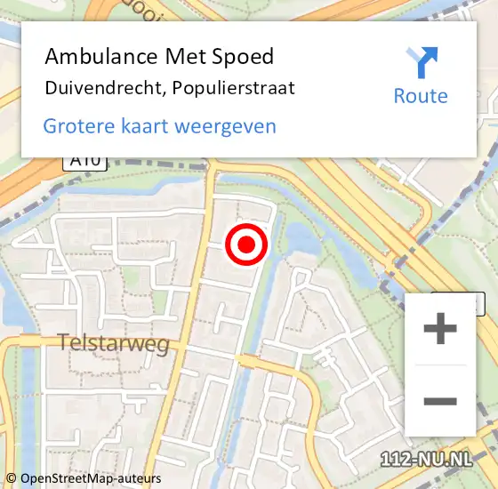 Locatie op kaart van de 112 melding: Ambulance Met Spoed Naar Duivendrecht, Populierstraat op 7 januari 2022 04:37