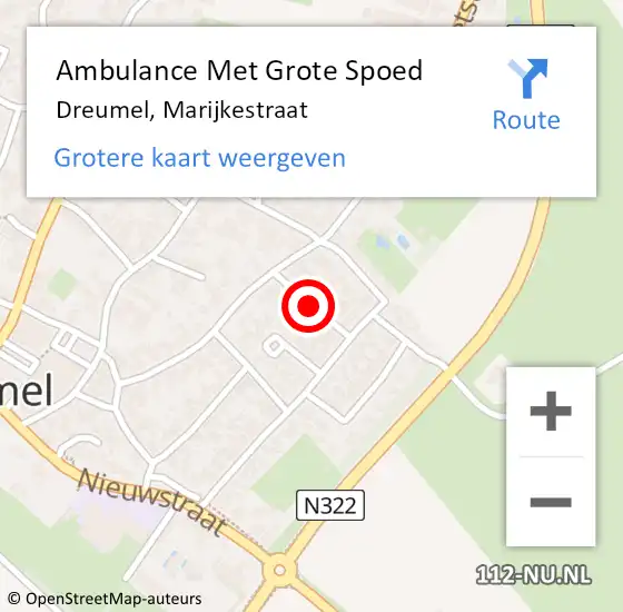 Locatie op kaart van de 112 melding: Ambulance Met Grote Spoed Naar Dreumel, Marijkestraat op 7 januari 2022 04:50