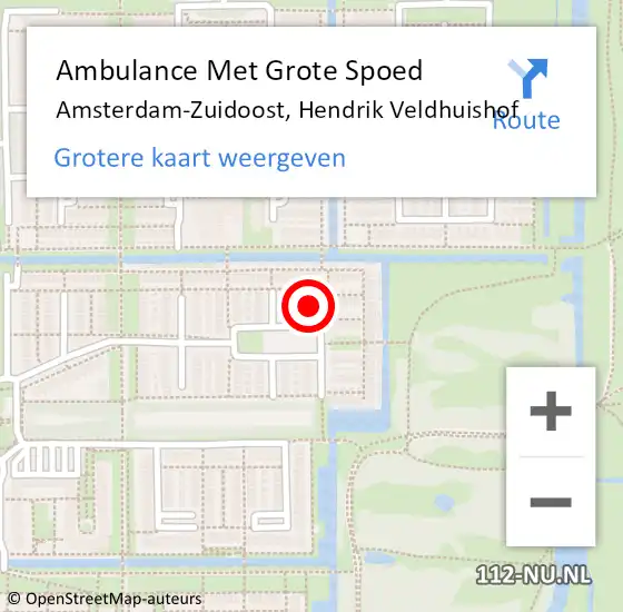 Locatie op kaart van de 112 melding: Ambulance Met Grote Spoed Naar Amsterdam-Zuidoost, Hendrik Veldhuishof op 7 januari 2022 04:53