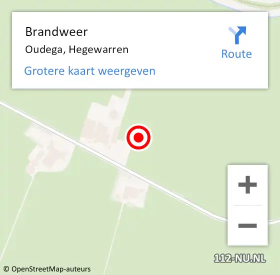 Locatie op kaart van de 112 melding: Brandweer Oudega, Hegewarren op 7 januari 2022 08:56