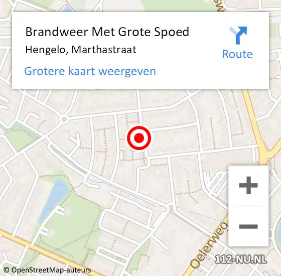 Locatie op kaart van de 112 melding: Brandweer Met Grote Spoed Naar Hengelo, Marthastraat op 7 januari 2022 09:18