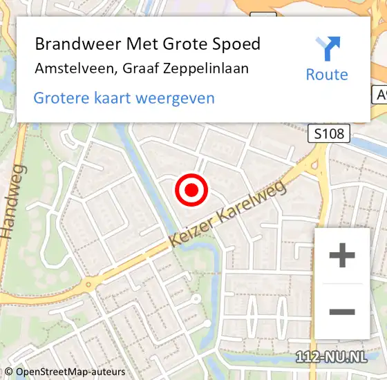 Locatie op kaart van de 112 melding: Brandweer Met Grote Spoed Naar Amstelveen, Graaf Zeppelinlaan op 7 januari 2022 09:30