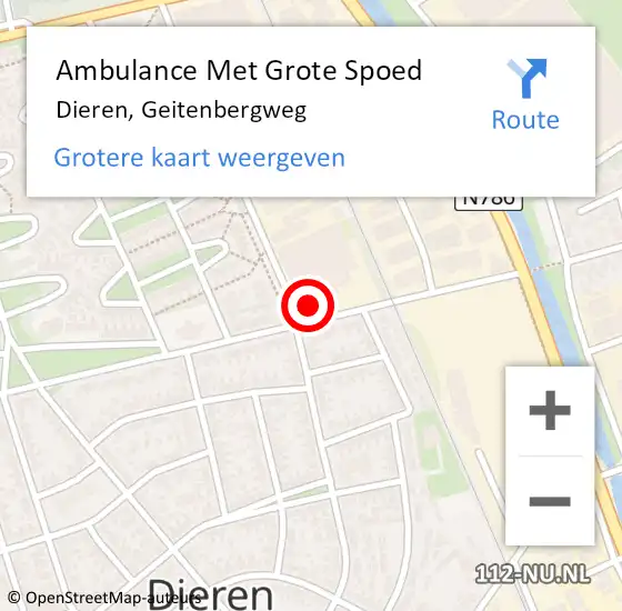 Locatie op kaart van de 112 melding: Ambulance Met Grote Spoed Naar Dieren, Geitenbergweg op 7 januari 2022 09:50