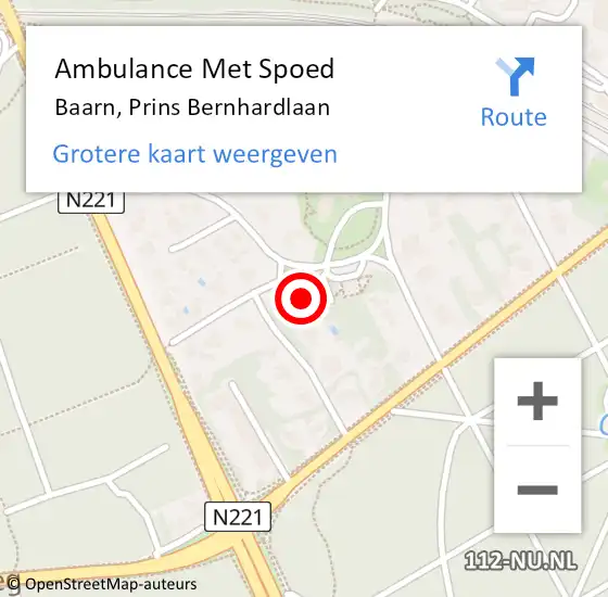 Locatie op kaart van de 112 melding: Ambulance Met Spoed Naar Baarn, Prins Bernhardlaan op 4 juli 2014 15:26