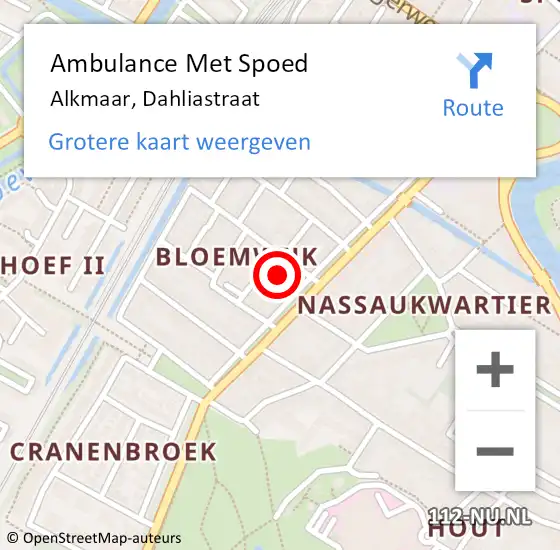 Locatie op kaart van de 112 melding: Ambulance Met Spoed Naar Alkmaar, Dahliastraat op 7 januari 2022 11:06