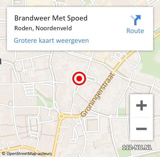 Locatie op kaart van de 112 melding: Brandweer Met Spoed Naar Roden, Noordenveld op 7 januari 2022 11:20