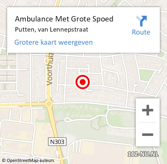 Locatie op kaart van de 112 melding: Ambulance Met Grote Spoed Naar Putten, van Lennepstraat op 7 januari 2022 12:07