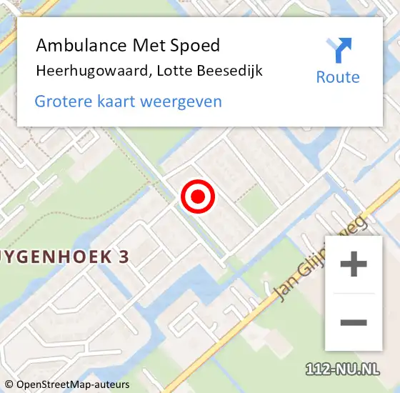 Locatie op kaart van de 112 melding: Ambulance Met Spoed Naar Heerhugowaard, Lotte Beesedijk op 7 januari 2022 12:21