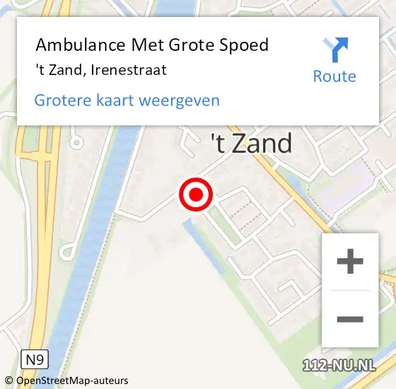 Locatie op kaart van de 112 melding: Ambulance Met Grote Spoed Naar 't Zand, Irenestraat op 7 januari 2022 13:40