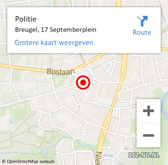 Locatie op kaart van de 112 melding: Politie Breugel, 17 Septemberplein op 7 januari 2022 13:54