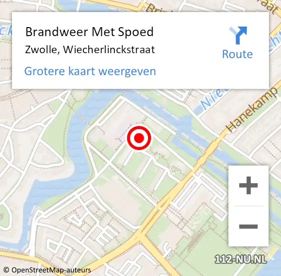 Locatie op kaart van de 112 melding: Brandweer Met Spoed Naar Zwolle, Wiecherlinckstraat op 7 januari 2022 13:54