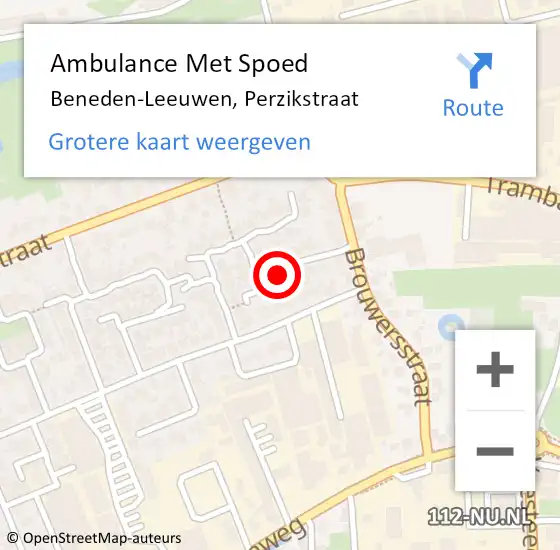 Locatie op kaart van de 112 melding: Ambulance Met Spoed Naar Beneden-Leeuwen, Perzikstraat op 7 januari 2022 14:39