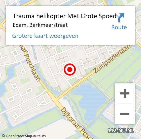 Locatie op kaart van de 112 melding: Trauma helikopter Met Grote Spoed Naar Edam, Berkmeerstraat op 7 januari 2022 15:00