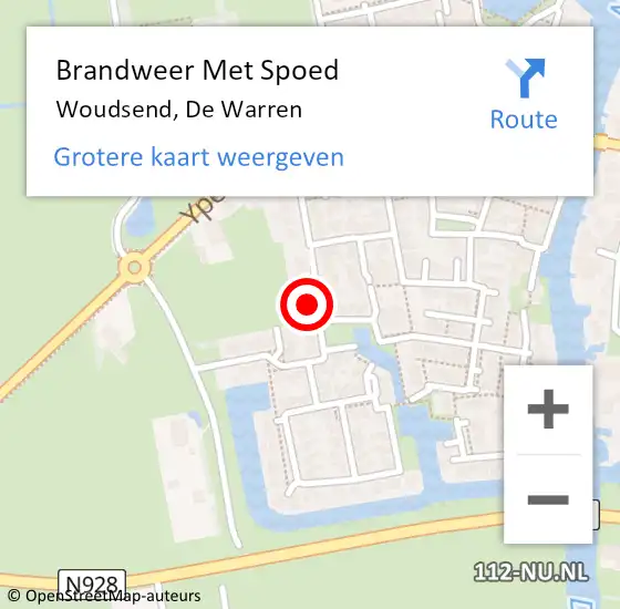 Locatie op kaart van de 112 melding: Brandweer Met Spoed Naar Woudsend, De Warren op 7 januari 2022 15:21