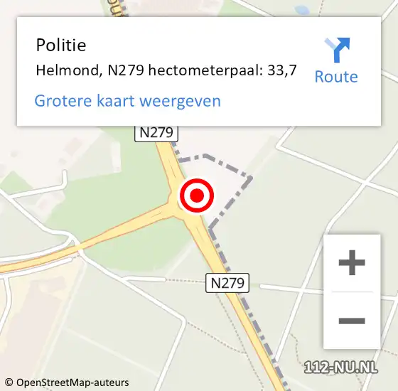 Locatie op kaart van de 112 melding: Politie Helmond, N279 hectometerpaal: 33,7 op 7 januari 2022 15:34