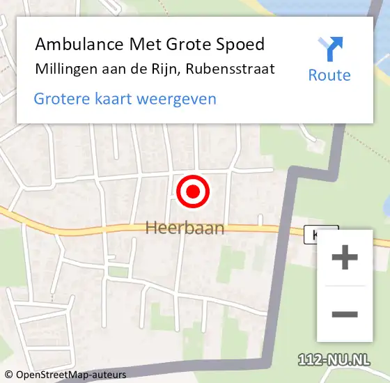 Locatie op kaart van de 112 melding: Ambulance Met Grote Spoed Naar Millingen aan de Rijn, Rubensstraat op 7 januari 2022 15:42