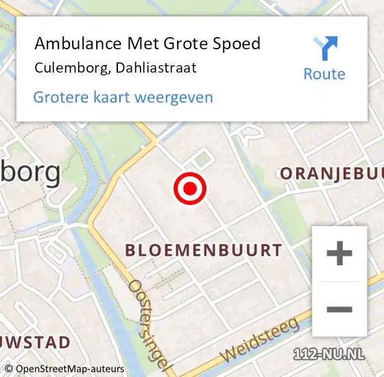 Locatie op kaart van de 112 melding: Ambulance Met Grote Spoed Naar Culemborg, Dahliastraat op 7 januari 2022 15:45