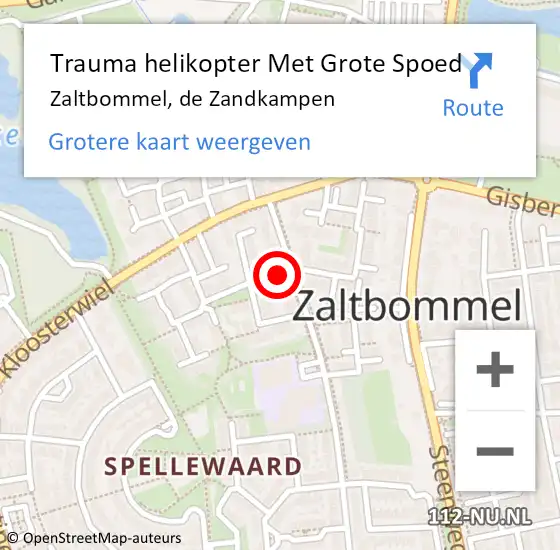 Locatie op kaart van de 112 melding: Trauma helikopter Met Grote Spoed Naar Zaltbommel, de Zandkampen op 7 januari 2022 16:39