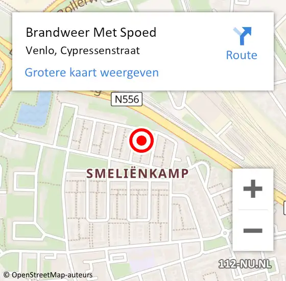 Locatie op kaart van de 112 melding: Brandweer Met Spoed Naar Venlo, Cypressenstraat op 7 januari 2022 16:39