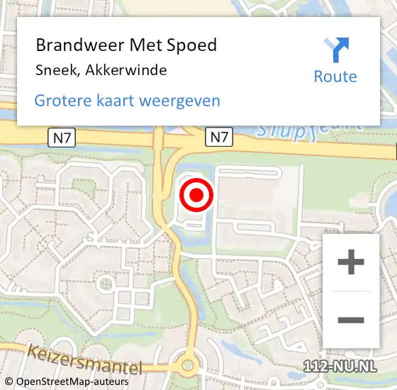 Locatie op kaart van de 112 melding: Brandweer Met Spoed Naar Sneek, Akkerwinde op 7 januari 2022 16:46