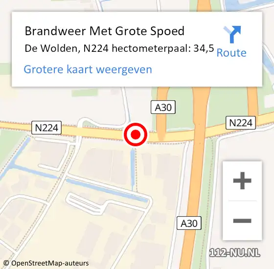 Locatie op kaart van de 112 melding: Brandweer Met Grote Spoed Naar De Wolden, N224 hectometerpaal: 34,5 op 7 januari 2022 17:36