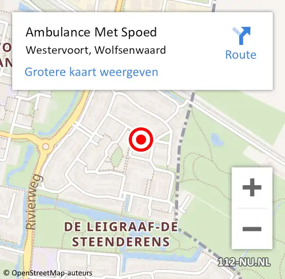 Locatie op kaart van de 112 melding: Ambulance Met Spoed Naar Westervoort, Wolfsenwaard op 7 januari 2022 18:01