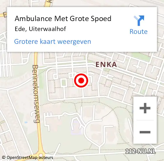 Locatie op kaart van de 112 melding: Ambulance Met Grote Spoed Naar Ede, Uiterwaalhof op 7 januari 2022 18:08