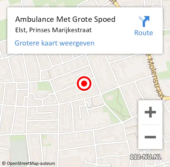 Locatie op kaart van de 112 melding: Ambulance Met Grote Spoed Naar Elst, Prinses Marijkestraat op 7 januari 2022 18:08