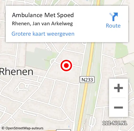 Locatie op kaart van de 112 melding: Ambulance Met Spoed Naar Rhenen, Jan van Arkelweg op 7 januari 2022 18:13