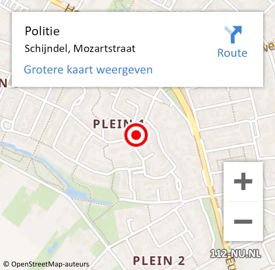 Locatie op kaart van de 112 melding: Politie Schijndel, Mozartstraat op 7 januari 2022 18:42