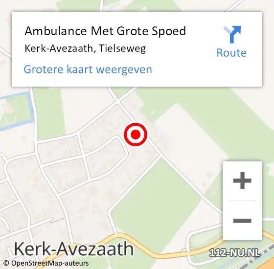 Locatie op kaart van de 112 melding: Ambulance Met Grote Spoed Naar Kerk-Avezaath, Tielseweg op 7 januari 2022 18:51