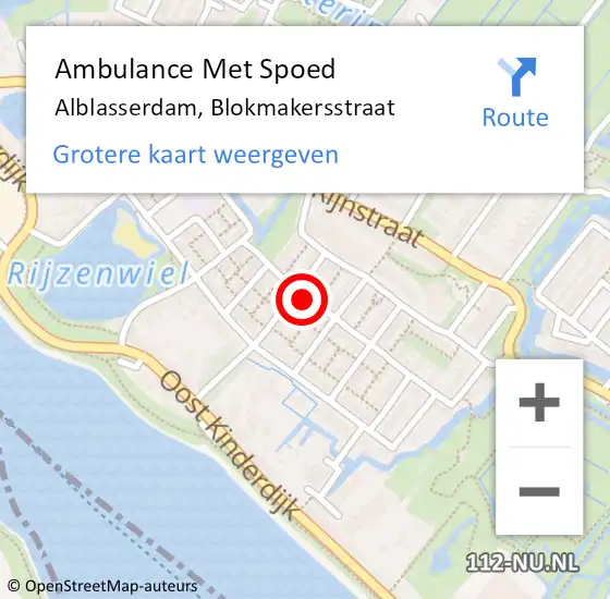 Locatie op kaart van de 112 melding: Ambulance Met Spoed Naar Alblasserdam, Blokmakersstraat op 7 januari 2022 18:53