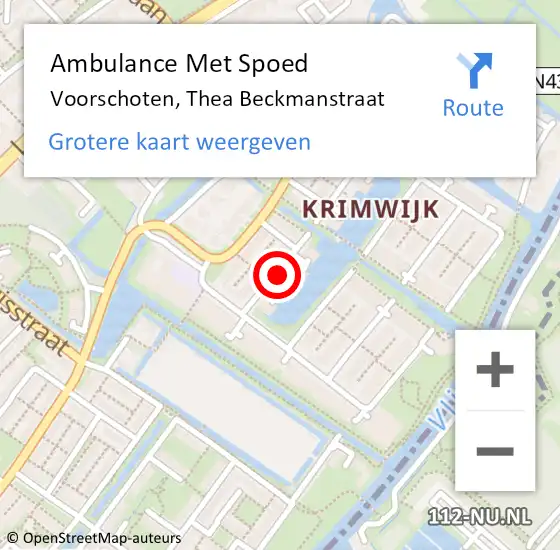 Locatie op kaart van de 112 melding: Ambulance Met Spoed Naar Voorschoten, Thea Beckmanstraat op 7 januari 2022 19:27