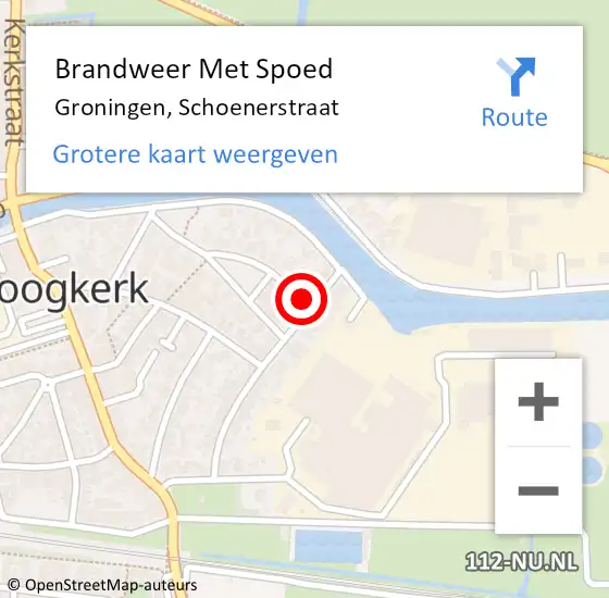 Locatie op kaart van de 112 melding: Brandweer Met Spoed Naar Groningen, Schoenerstraat op 7 januari 2022 19:34