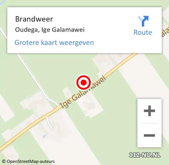 Locatie op kaart van de 112 melding: Brandweer Oudega, Ige Galamawei op 7 januari 2022 19:54