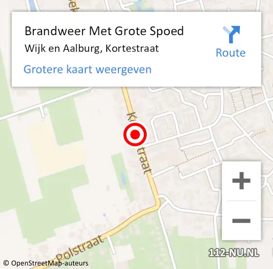 Locatie op kaart van de 112 melding: Brandweer Met Grote Spoed Naar Wijk en Aalburg, Kortestraat op 7 januari 2022 19:58