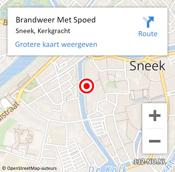 Locatie op kaart van de 112 melding: Brandweer Met Spoed Naar Sneek, Kerkgracht op 7 januari 2022 20:15