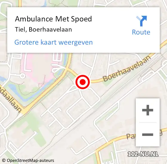 Locatie op kaart van de 112 melding: Ambulance Met Spoed Naar Tiel, Boerhaavelaan op 7 januari 2022 20:25