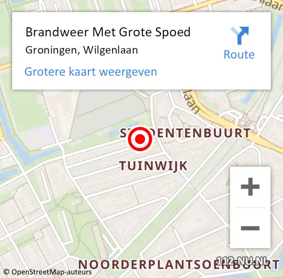 Locatie op kaart van de 112 melding: Brandweer Met Grote Spoed Naar Groningen, Wilgenlaan op 7 januari 2022 20:29