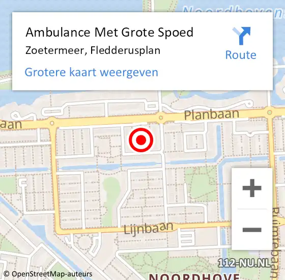 Locatie op kaart van de 112 melding: Ambulance Met Grote Spoed Naar Zoetermeer, Fledderusplan op 7 januari 2022 20:35