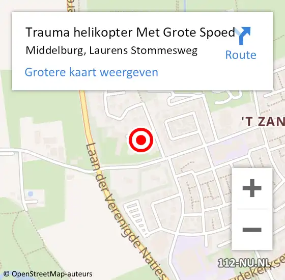 Locatie op kaart van de 112 melding: Trauma helikopter Met Grote Spoed Naar Middelburg, Laurens Stommesweg op 7 januari 2022 21:41