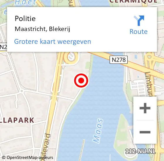 Locatie op kaart van de 112 melding: Politie Maastricht, Blekerij op 7 januari 2022 22:27