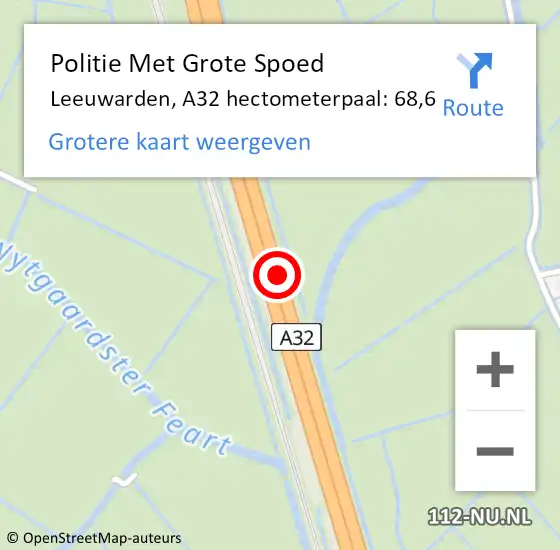 Locatie op kaart van de 112 melding: Politie Met Grote Spoed Naar Leeuwarden, A32 hectometerpaal: 68,6 op 7 januari 2022 23:57