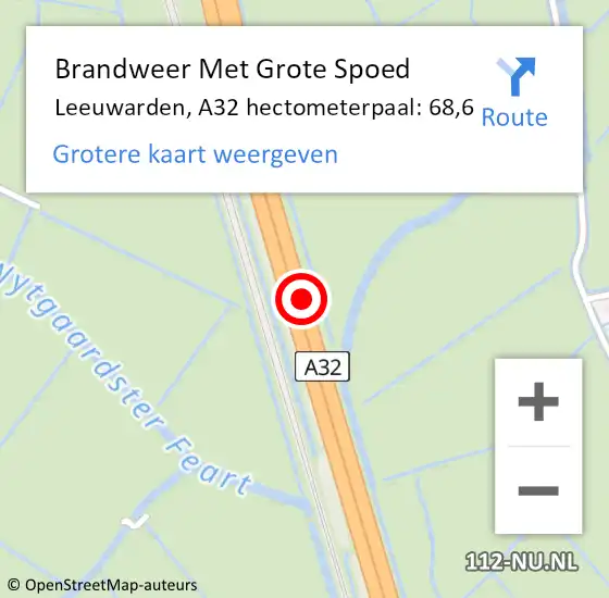 Locatie op kaart van de 112 melding: Brandweer Met Grote Spoed Naar Leeuwarden, A32 hectometerpaal: 68,6 op 7 januari 2022 23:57
