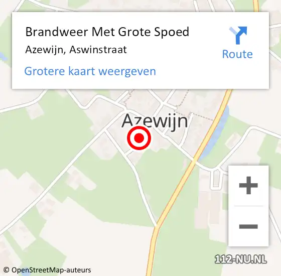 Locatie op kaart van de 112 melding: Brandweer Met Grote Spoed Naar Azewijn, Aswinstraat op 8 januari 2022 00:17
