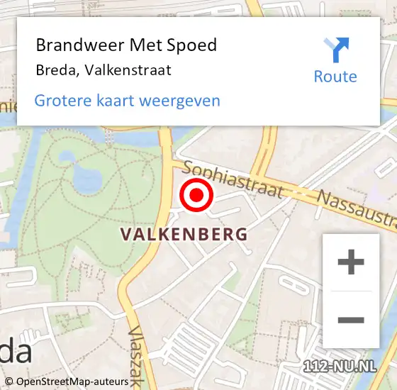 Locatie op kaart van de 112 melding: Brandweer Met Spoed Naar Breda, Valkenstraat op 8 januari 2022 00:25