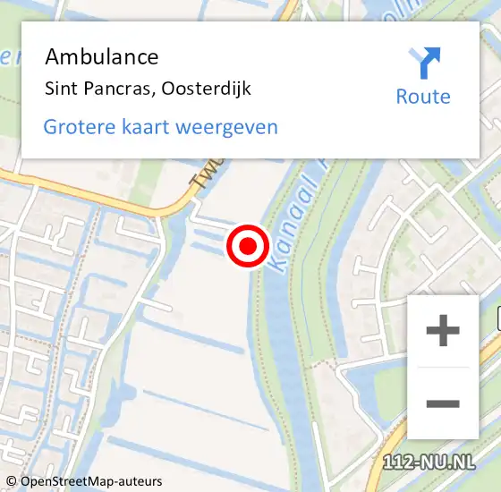 Locatie op kaart van de 112 melding: Ambulance Sint Pancras, Oosterdijk op 8 januari 2022 01:24