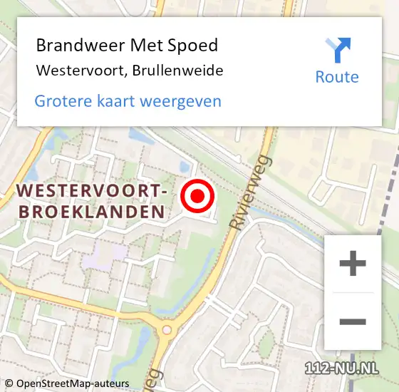 Locatie op kaart van de 112 melding: Brandweer Met Spoed Naar Westervoort, Brullenweide op 8 januari 2022 02:37