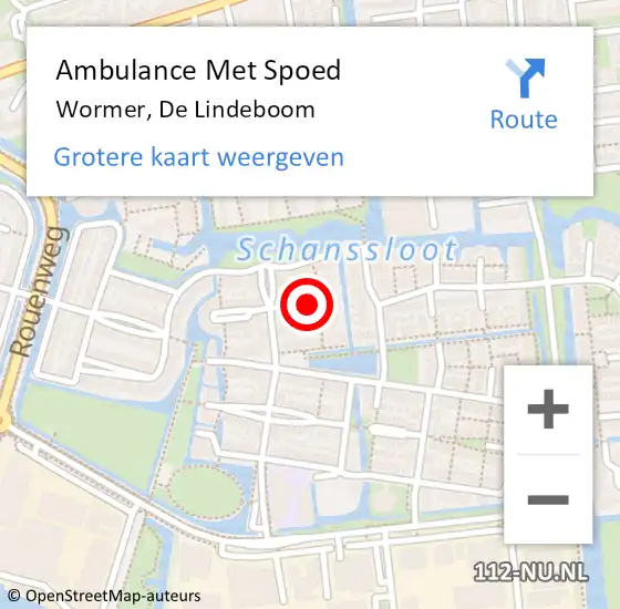 Locatie op kaart van de 112 melding: Ambulance Met Spoed Naar Wormer, De Lindeboom op 8 januari 2022 03:03